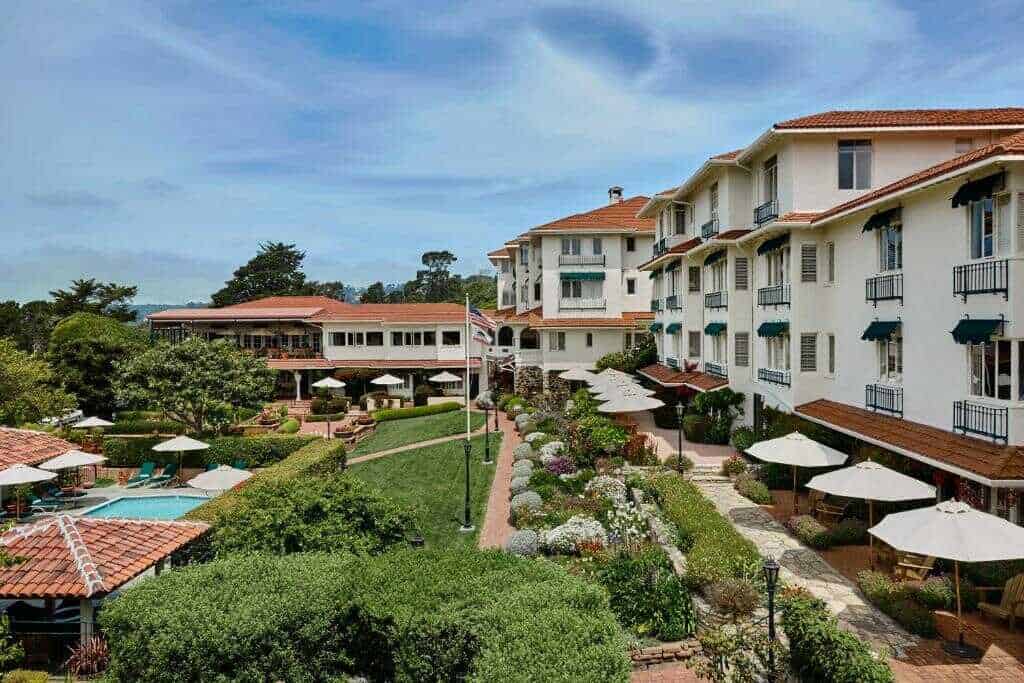 Beautiful coastal hotel with lush gardens and relaxing pool areas in California.